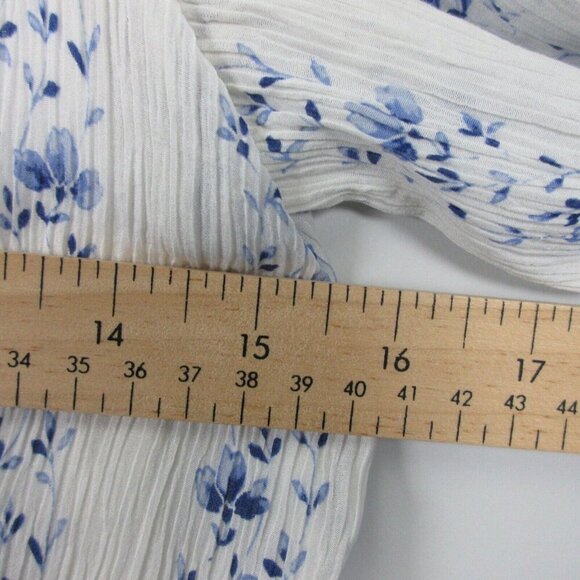 Club Monaco Plumina Blouse Women S White Blue Floral Off Shoulder Crinkled 138 - Picture 6 of 9